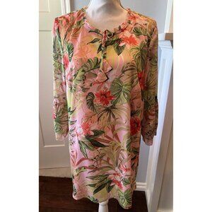 J. Jill Floral Tunic Top Women’s Size M Colorful Feminine Summer Resortwear